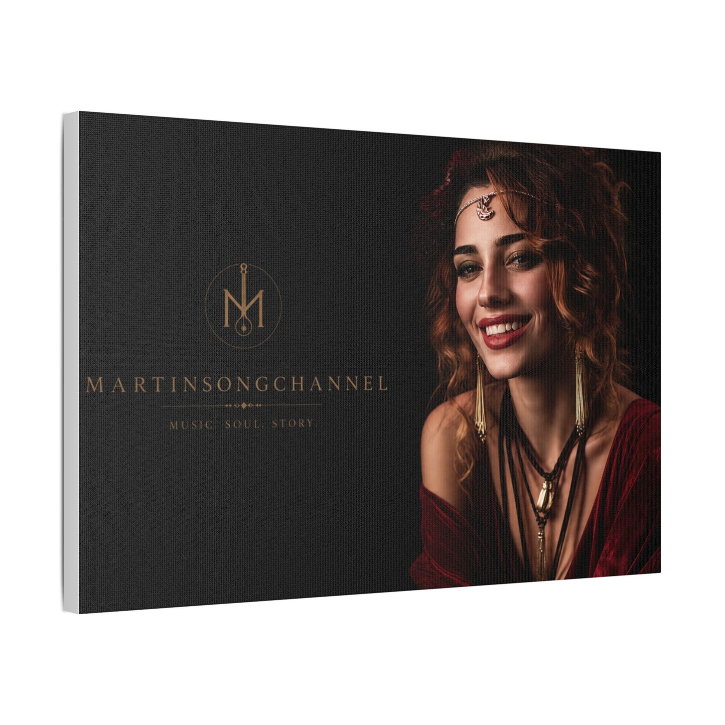 Portrait Satin Canvas Print - Elegant Bohemian Woman Wall Art (Stretched)