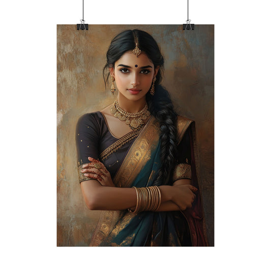 Pohled mladé ženy v tradičním indickém sárí