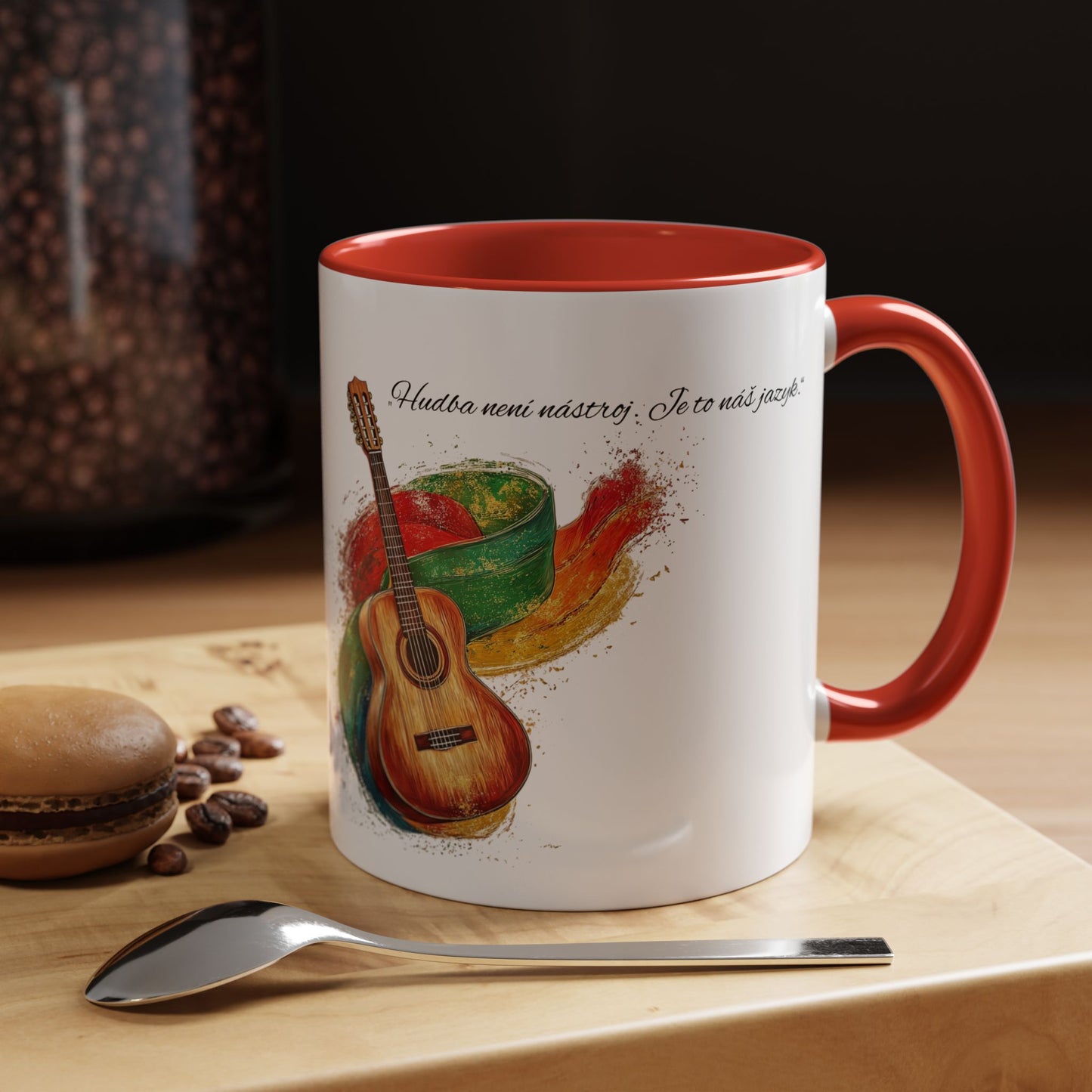 🎶 Hrnek s kytarou a citátem – Hudba je náš jazyk