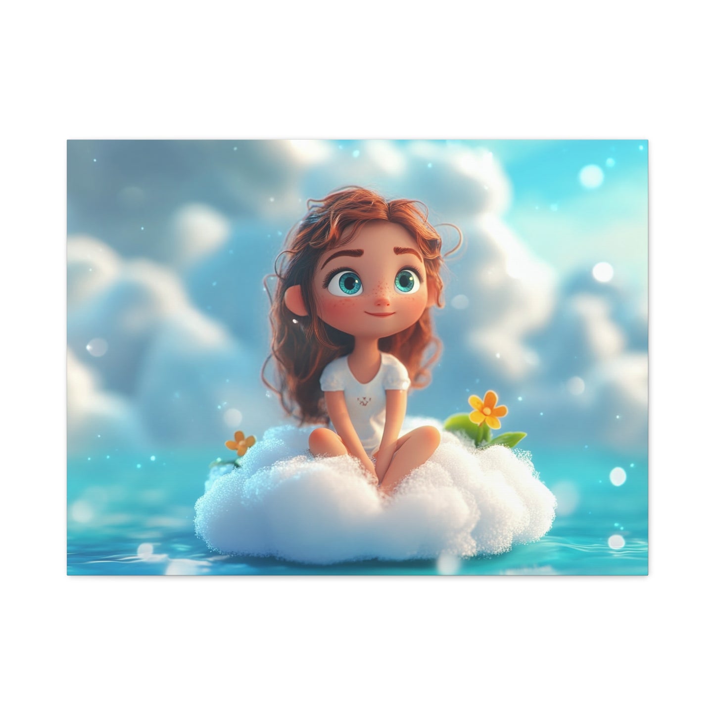 ☁️ Dívka na obláčku – Obraz jemnosti, snů a pohody