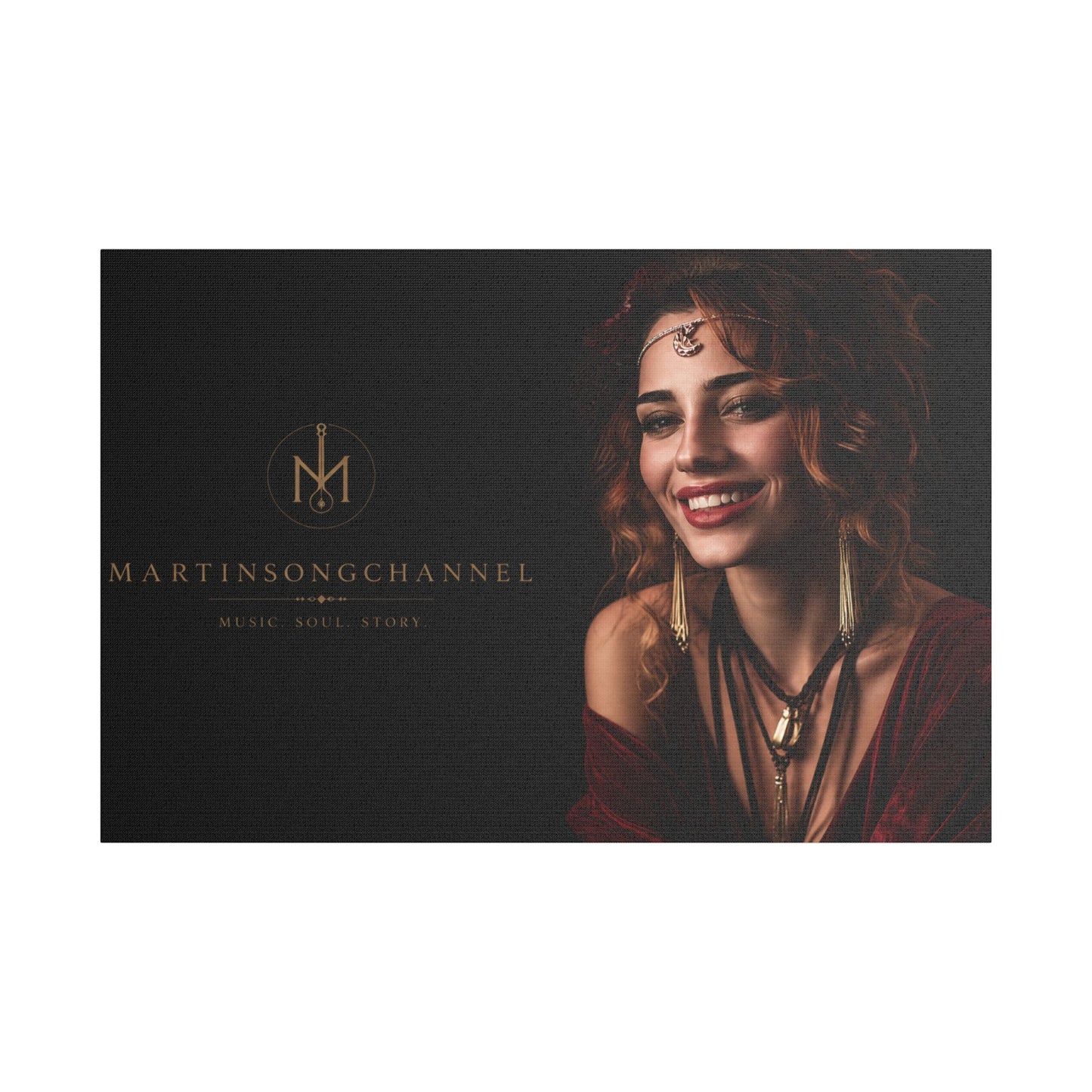 Portrait Satin Canvas Print - Elegant Bohemian Woman Wall Art (Stretched)