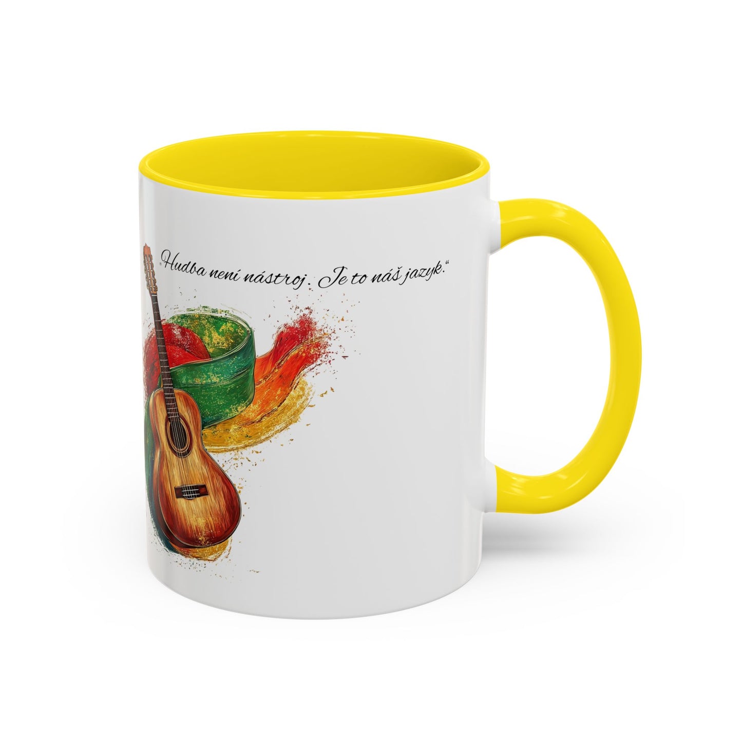 🎶 Hrnek s kytarou a citátem – Hudba je náš jazyk