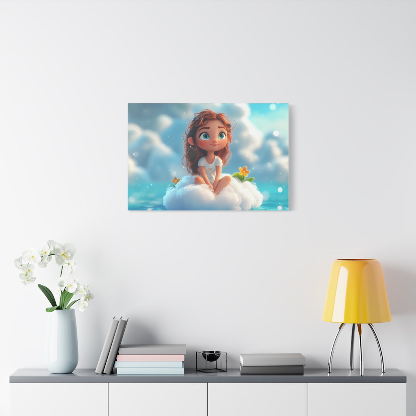 ☁️ Dívka na obláčku – Obraz jemnosti, snů a pohody