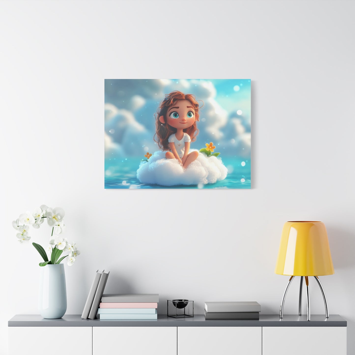 ☁️ Dívka na obláčku – Obraz jemnosti, snů a pohody