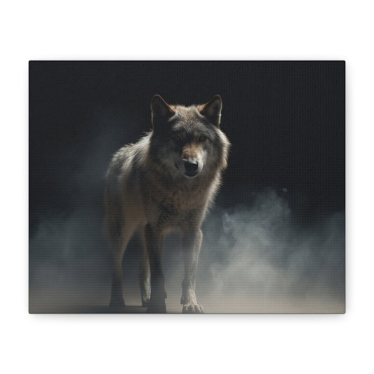 Tichý vlk ve tmě, obklopený mlhou. - Obraz