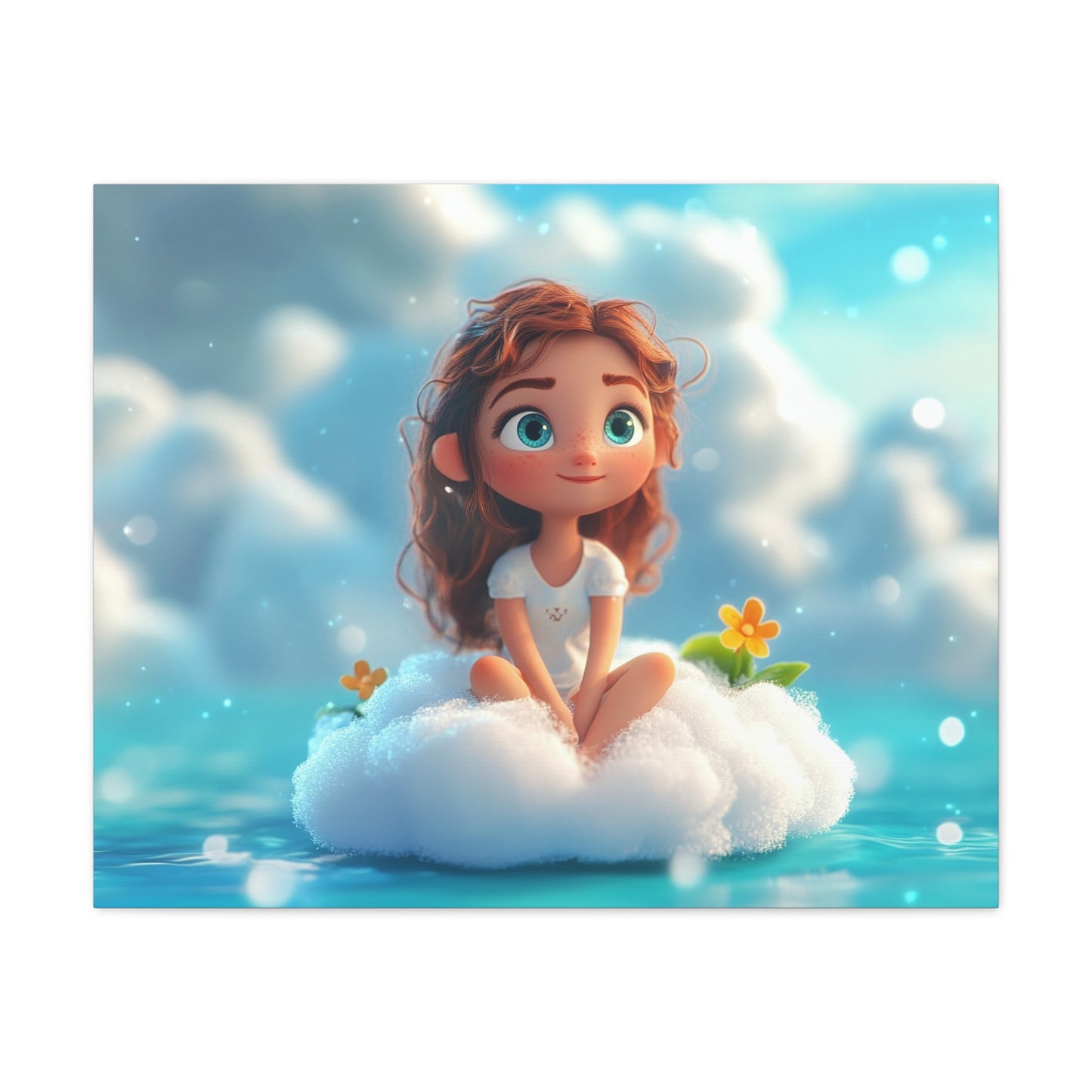 ☁️ Dívka na obláčku – Obraz jemnosti, snů a pohody