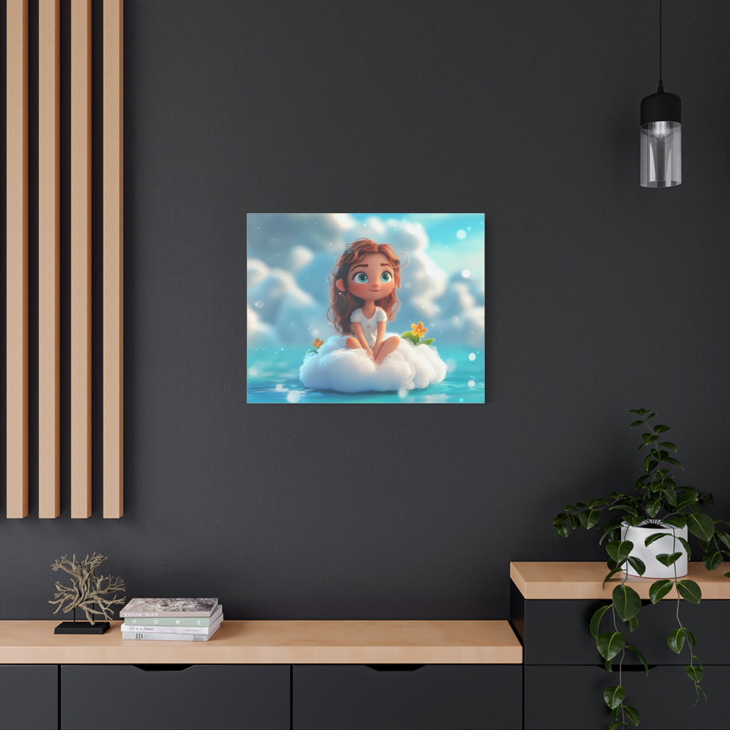 ☁️ Dívka na obláčku – Obraz jemnosti, snů a pohody