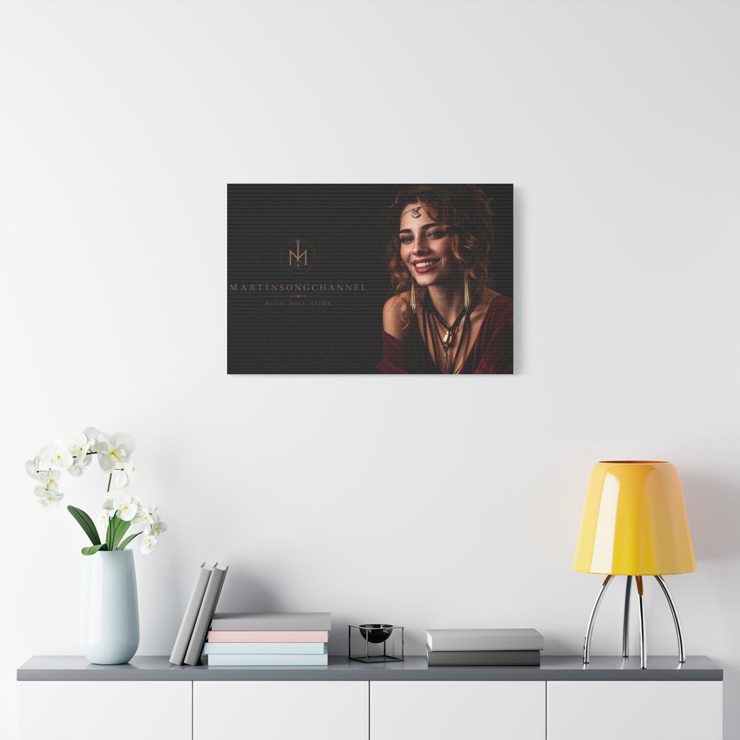 Portrait Satin Canvas Print - Elegant Bohemian Woman Wall Art (Stretched)