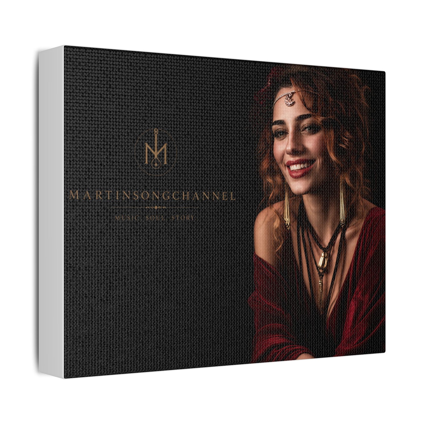 Portrait Satin Canvas Print - Elegant Bohemian Woman Wall Art (Stretched)