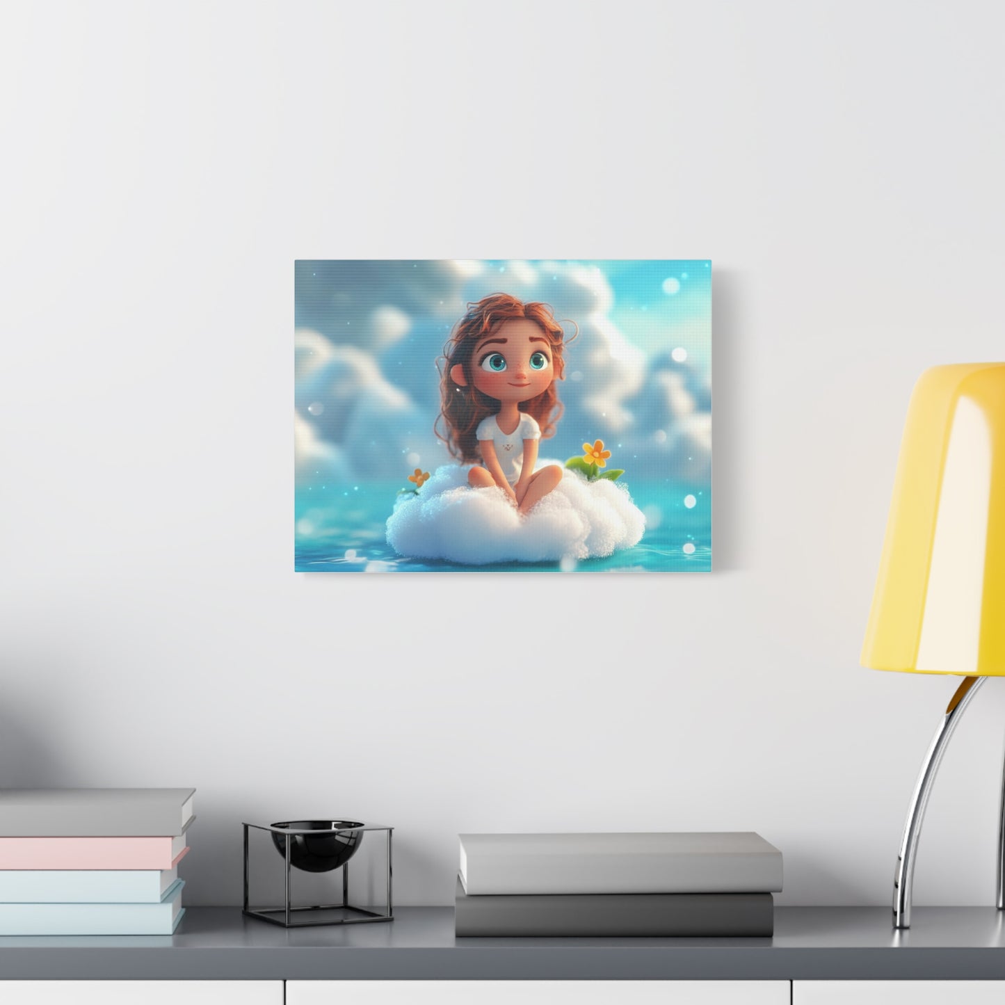 ☁️ Dívka na obláčku – Obraz jemnosti, snů a pohody