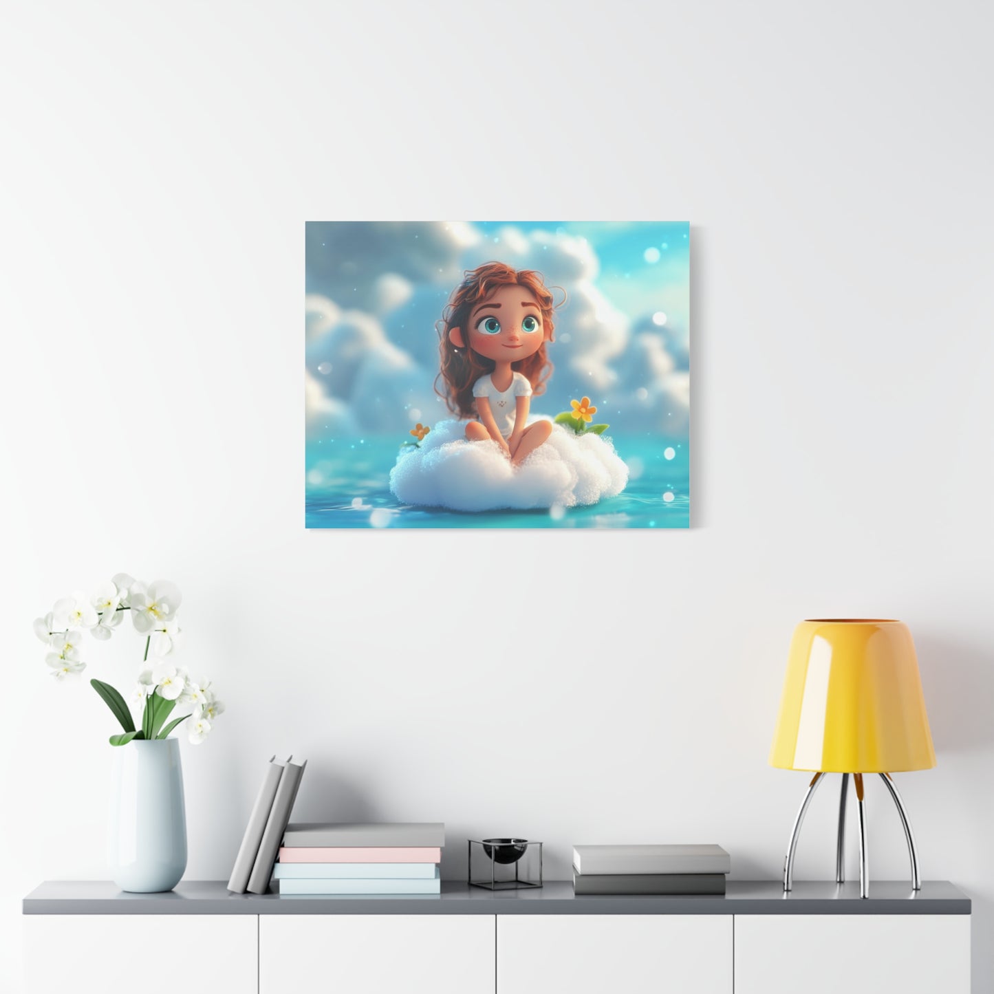 ☁️ Dívka na obláčku – Obraz jemnosti, snů a pohody