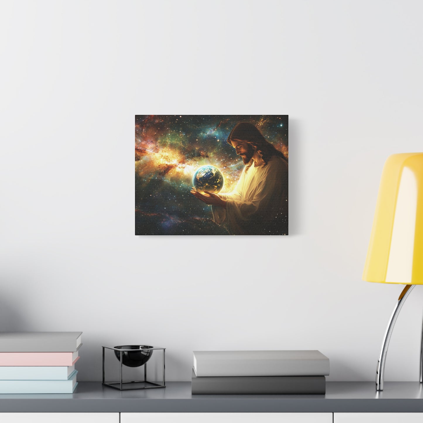 🌍 Ježíš držící Zemi – Obraz světla, ochrany a vesmírné lásky