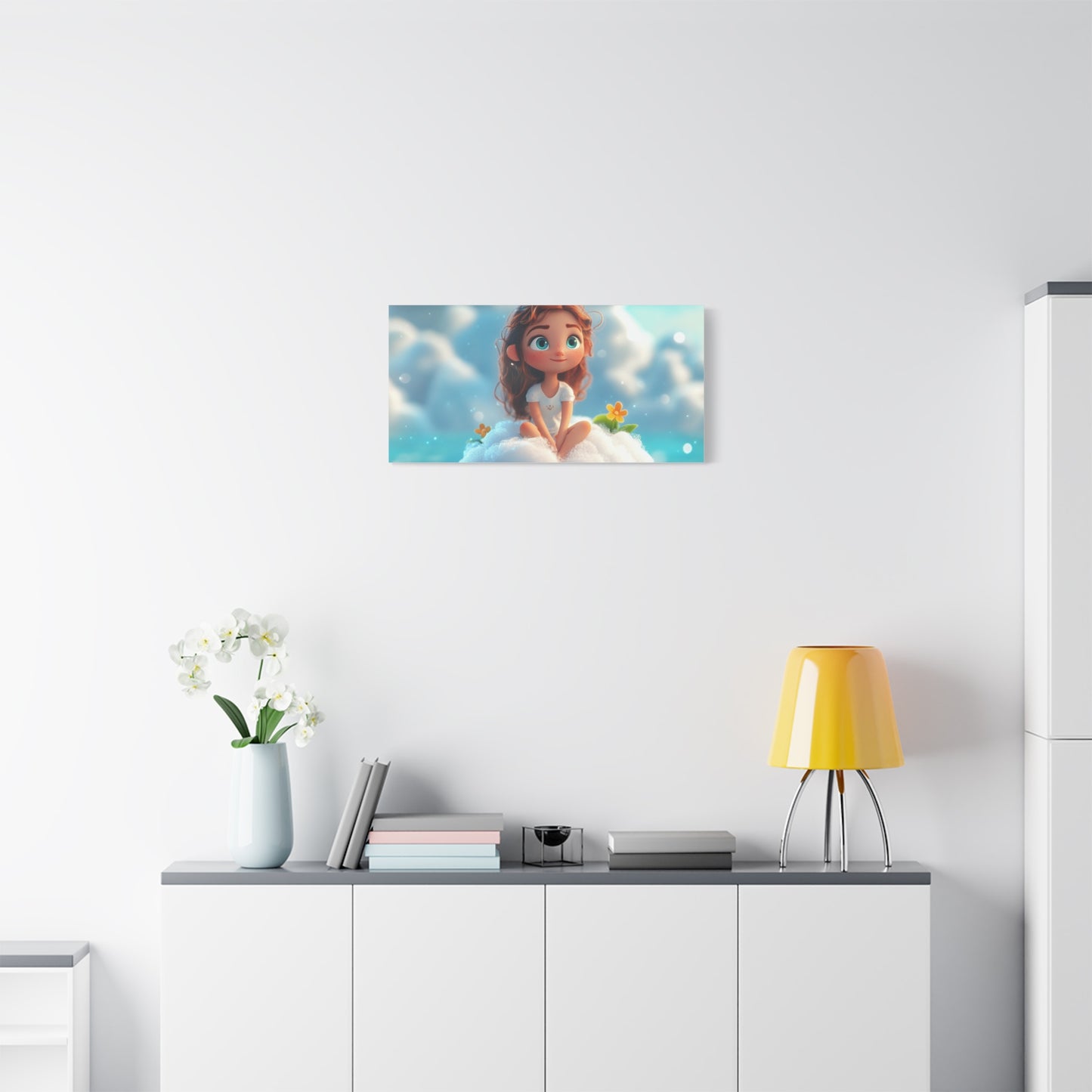 ☁️ Dívka na obláčku – Obraz jemnosti, snů a pohody