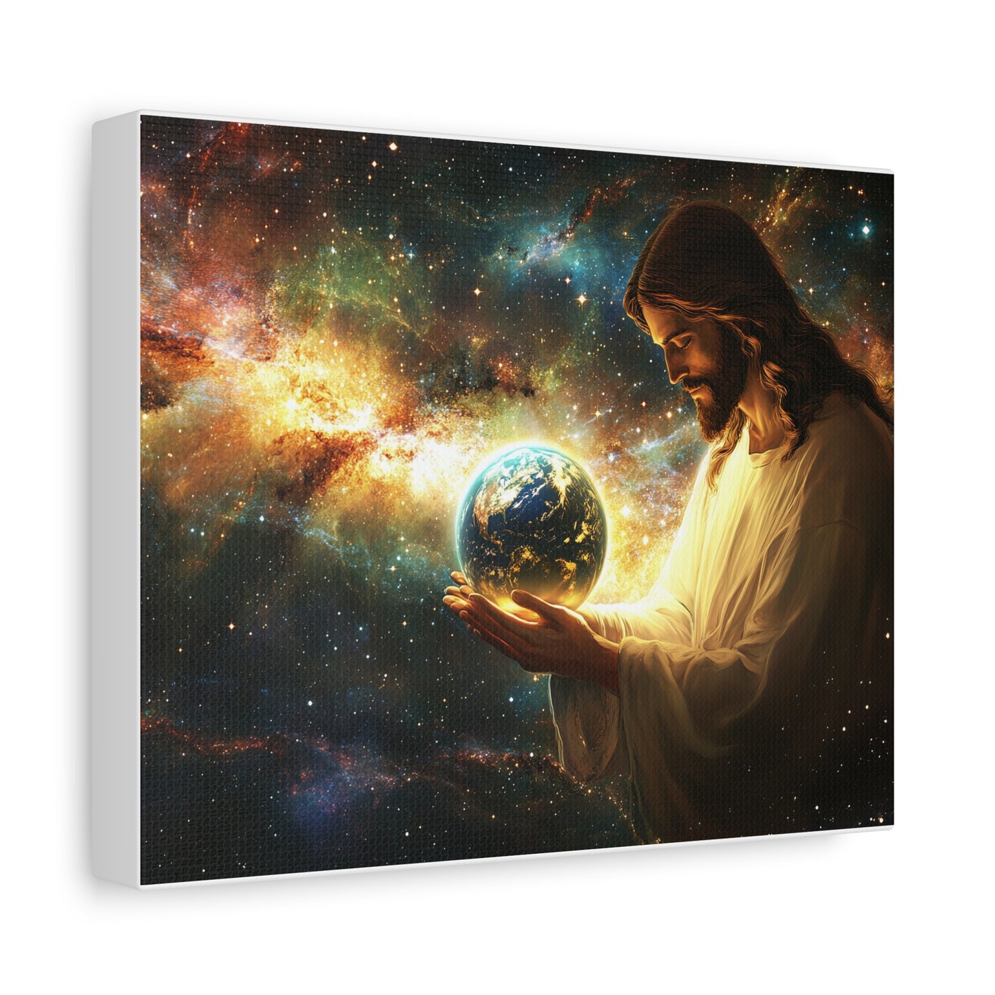 🌍 Ježíš držící Zemi – Obraz světla, ochrany a vesmírné lásky
