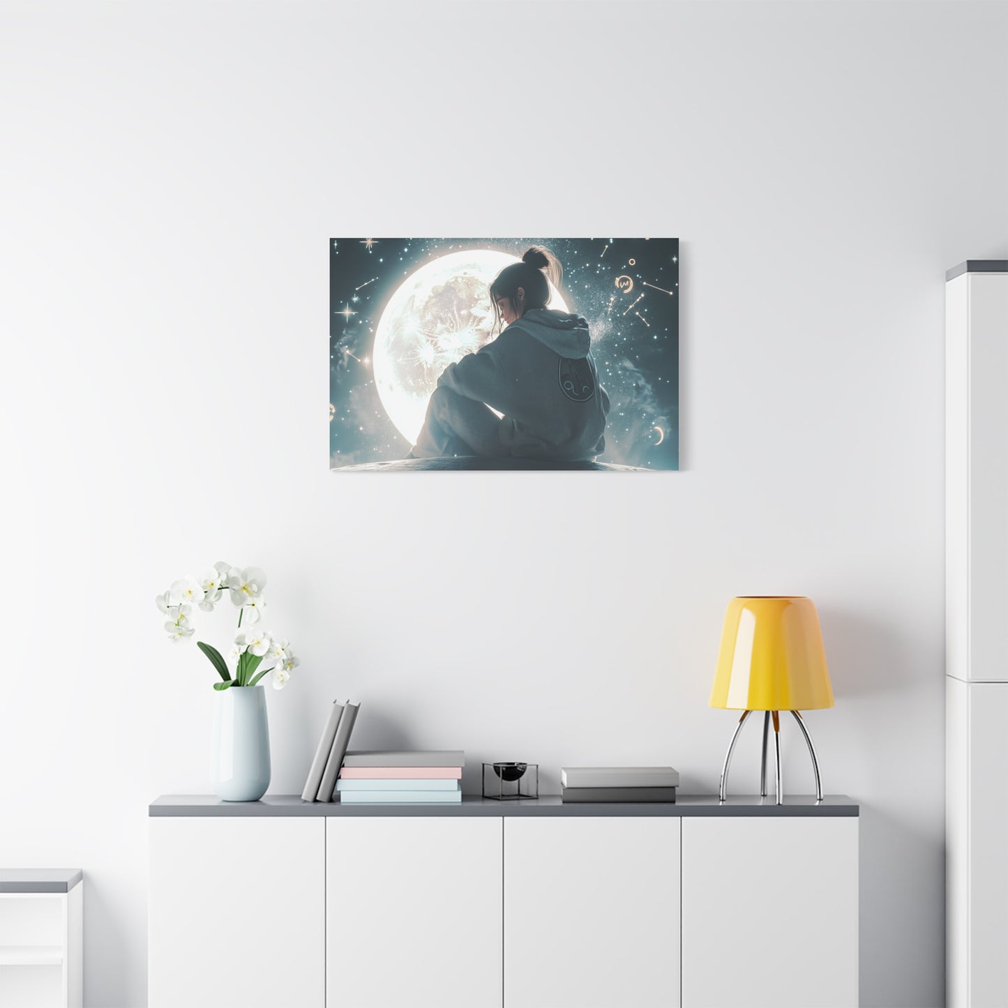 🌌 „Dívka a měsíc“ – Obraz, který ztiší celý vesmír