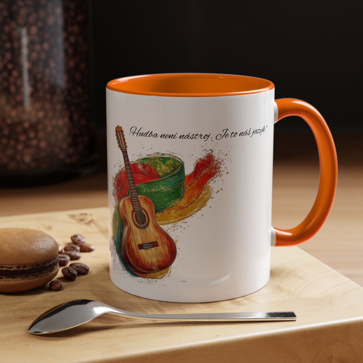 🎶 Hrnek s kytarou a citátem – Hudba je náš jazyk