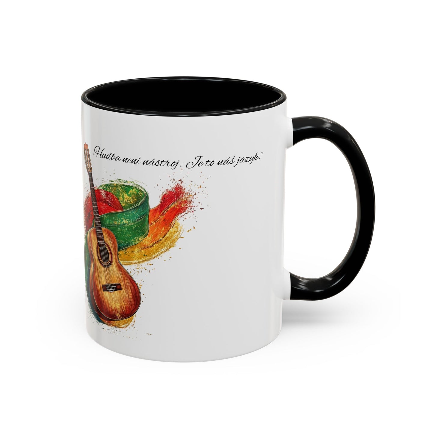 🎶 Hrnek s kytarou a citátem – Hudba je náš jazyk