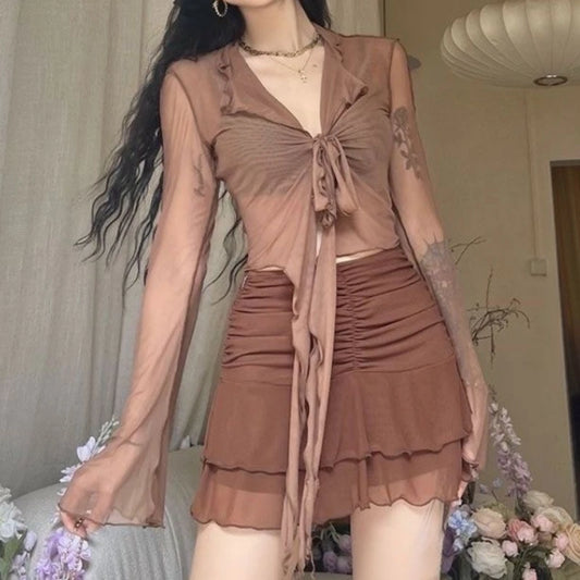 Průsvitná šifonová halenka s vázáním – Boho elegance